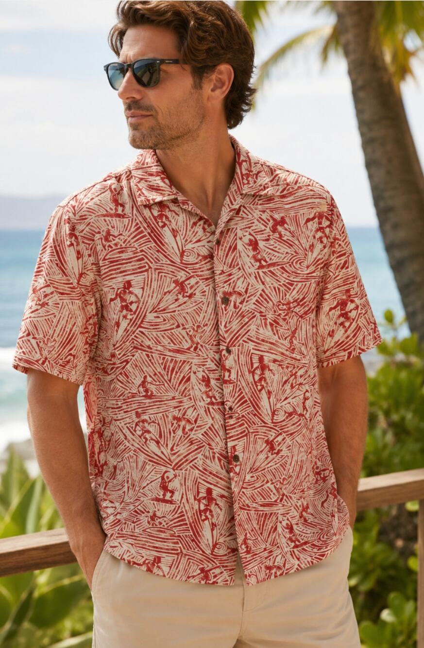 Kahala Hawaiian Aloha Shirt Made in Hawaii Surfboard Surfer Print Rayon Linen L